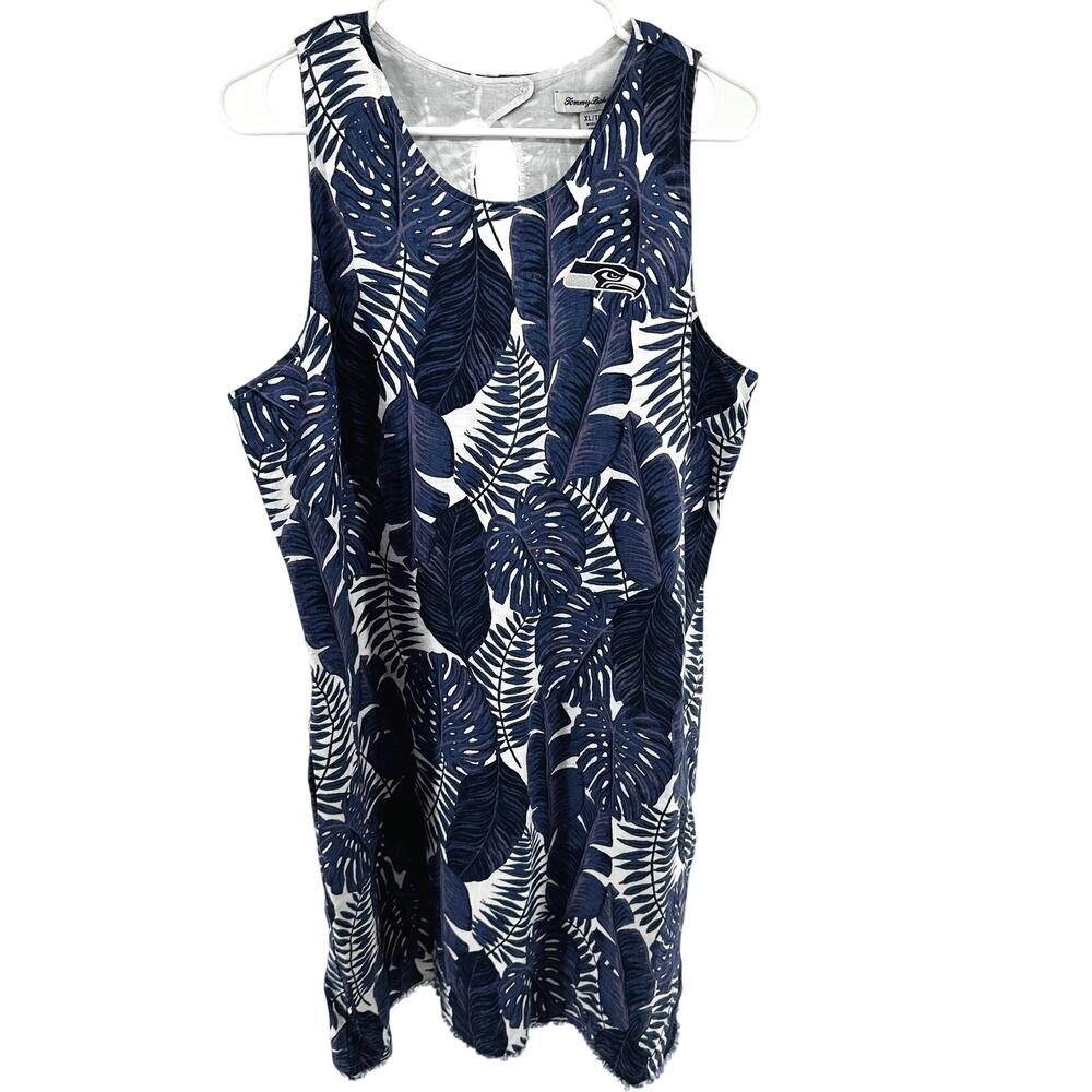 Tommy Bahama Seattle Seahawks Frondly Fan Tank Dress Linen Embroidered Blue XL - Picture 2 of 10